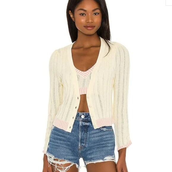 For Love & Lemons Rhea Pointelle Cardigan in Buttercup NWT - Picture 1 of 9